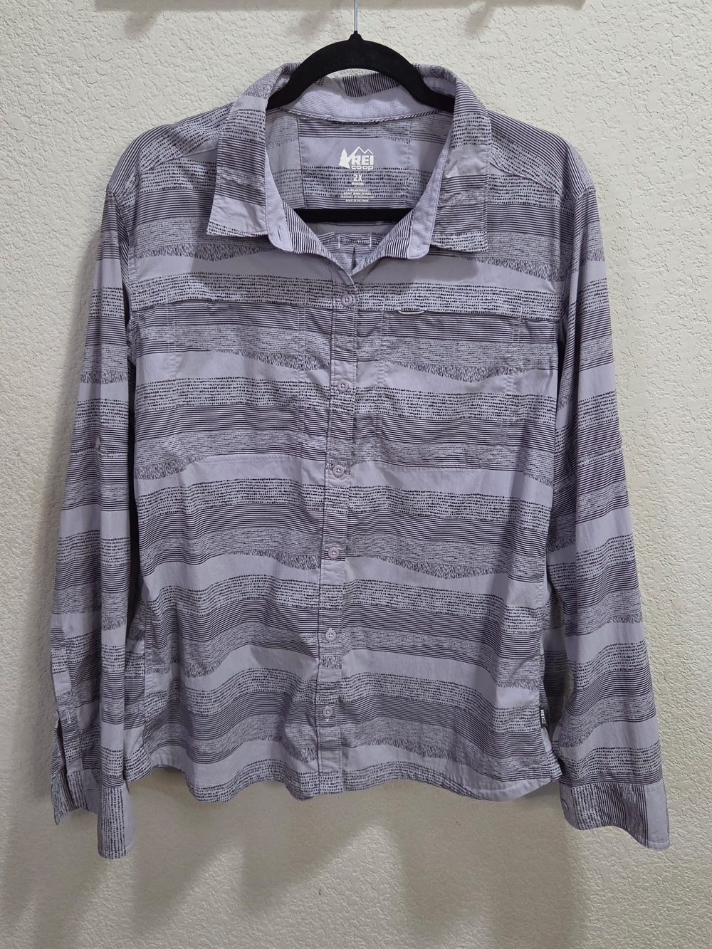REI Men's Gray Striped Lightweight Button-Down Shirt